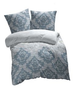 etérea Baumwoll Renforcé Bettwäsche Barock  135x200 cm + 80x80 cm - Bettwäsche Set aus Bettbezug und Kopfkissenbezug mit Reißverschluss, 2 teilige Bettwäsche in Blau