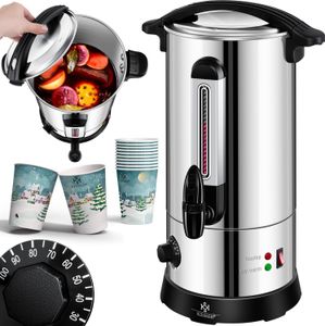 KESSER® Glühweinkessel 10L Edelstahl Inkl. 10x Becher Glühweinkocher mit Thermostat Glühweinautomat Heißgetränkeautomat Wasserkocher Heißwasserspender Einkochautomat Füllstandanzeige Zapfhahn