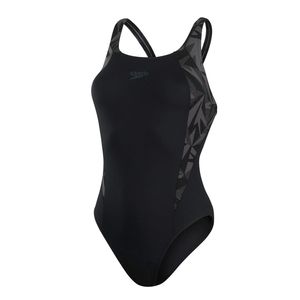 Speedo Hyperboom Badeanzug Damen schnelltrocknend und chlorbeständig, Farbe:Schwarz, Größe:36