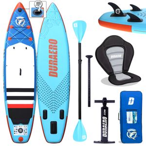 DURAERO® Stand Up Paddle Board Premium Surfboard inkl. Kajak Sitz, Dopple Paddel und komplette Zubehöre, Bis 150kg, 330x76x15cm, Blau