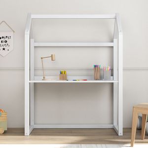 Kinderschreibtisch TINA in Hausform, weiß - höhenverstellbarer Schreibtisch für Kinderzimmer, mitwachsend und individuell anpassbar, aus Kiefer Massivholz