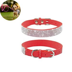 Strass-Hundehalsband, glitzernd, weiches Wildleder, für Hunde und Katzen, Strass-Halsband, Größe L, Rot