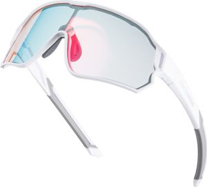 ROCKBROS Fahrradbrille Kinder/Jungen 8-14 Alt Sonnenbrille Selbsttönende Brille für Outdoorsport weiß