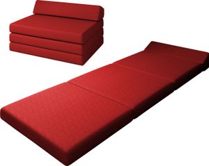 sunnypillow Premium Klappmatratze mit Kopfteil  120 x 220 x 10cm Rot  4-teilige Faltmatratze mit abnehmbarem Bezug  Schaumstoff extra dick 10cm  Matratze klappbar Gästematratze Reisematratze