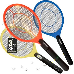 MONZANA® 3x elektrische Fliegenklatsche doppeltes Sicherheitsnetz batteriebetrieben Mückenklatsche Fliegenfalle Fliegenfänger  Insektenvernichter