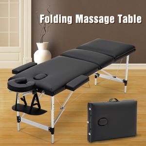 Meerveil 3 Zonen Massageliege，Massagebänke, tragbares Massagebett Therapieliege Kosmetikliege, Höhenverstellbar Aluminiumfüße, Schwarz