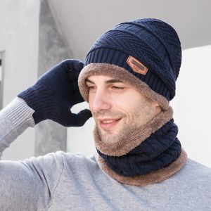 3er Set Wintermütze Schal Handschuhe Fleece-Innenfutter Warme Beanie-Mütze Nackenwärmer Blau für Männer und Frauen