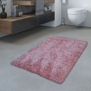 Badezimmer Teppich Hochflor Badematte Modern Kuschelig Weich Uni Rosa Größe 70x120 cm