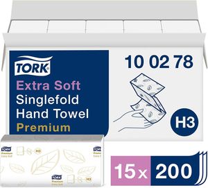 TORK Papierhandtücher 100278 H3 Premium Extra Soft Zick-Zack-Falzung 2-lagig 3.000 Tücher