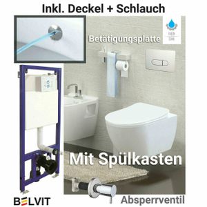 Hänge Wand Dusch WC Taharet/Bidet Funktion + KOMPLETTE SET Toilette Spülrandlos