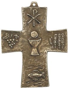 Kommunion Symbolkreuz 10 cm Bronze Wandkreuz