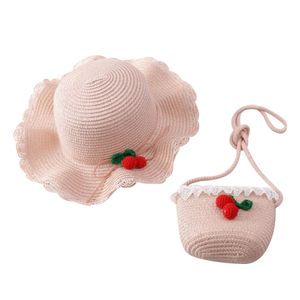 Kinder Baby Erdbeere UV-Schutz Strohkappe Eimer Hut Outdoor Sonnenhut Tasche-Rosa