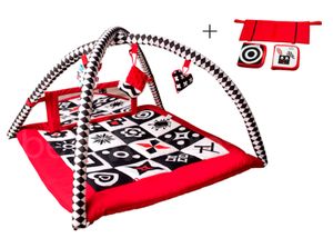 Kontrastreiche pädagogische Premium-Spielmatte | Rot-Schwarz-Weiß | 77x77x40cm | + 0m | Montessori-Spielzeug | Matte mit Spielzeug | 100% Baumwolle | Maschinenwaschbar |  Standard 100, Modell:Shapes - Mirror - Wall