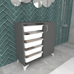 Koupelnová skříňka Lødingen Víceúčelová skříňka pro domácnost s 5 úložnými koši Antracitová bílá Univerzální zásuvková skříňka Komoda se zásuvkami