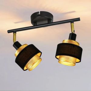 ZMH lampa sufitowa czarna z 2 płomieniami E14 vintage salon retro sypialnia metalowa obrotowa do kuchni przedpokoju jadalni