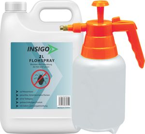 INSIGO 2L + 2L Sprüher Anti-Flohspray, Mittel gegen Flöhe, Flohschutz, Katzenfloh, Hundefloh, Insektenschutz, gegen Ungeziefer & Parasiten, Innen & Außen
