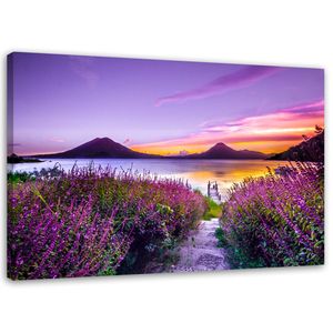 Feeby Wandbild Lavendelsee Landschaft 120x80 Leinwandbild auf Vlies Bilder Bild