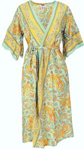 Langer Kimono im Japan Style, Kimono Mantel, Kimonokleid - Türkis, Damen, Orange, Polyester, Kimono