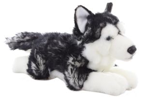 Uni-Toys - Husky schwarz, liegend - 41 cm (Länge) - Hund, Haustier - Plüschtier, Kuscheltier