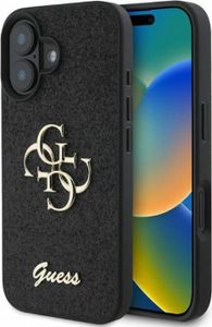 Guess pouzdro Fixed Glitter 4G Metal Logo iPhone 16 Schwarz