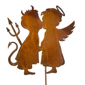 Süsser Beetstecker mit Engel und Teufel - 62 oder 119 cm hoch - Gartenfiguren, Gartenstecker aus Rost Metall - Gartendeko (Metall, 119 cm hoch)