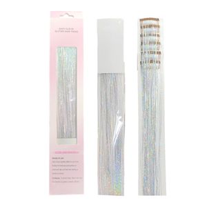 INF Lametta-Haar, 6er-Pack, Clip-in-Haarverlängerungen, Laser-Golddraht, glänzende Perückenstücke Silber