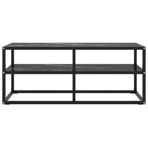 vidaXL TV-Schrank Schwarz mit Schwarzer Marmor-Optik Glas 100x40x40 cm