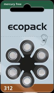 Ecopack 312 - Zink-Luft Hörgeräte Knopfzelle - 6er Pack