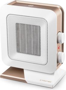 TROTEC Keramik-Heizlüfter TFC 14 E in edlem weiß/gold mit 2 Heizstufen bis zu 1.400 Watt und Ventilatorfunktion. Besonders sicher durch den integrierten Kipp-Abschalter.