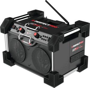 Baustellenradio PerfectPro ROCKHART DAB+ und FM, Bluetooth, AUX-Eingang und USB-Eingang, RH4-18V kompatibel mit BOSCH PROFESSIONAL 18V AMPShare Akkuplattform