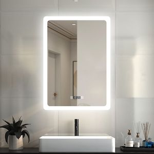 LED Badspiegel 50×70cm Wandspiegel mit Uhr, Touch, Beschlagfrei Badezimmerspiegel mit Beleuchtung Lichtspiegel IP44 Kaltweiß energiesparend