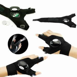 2x Angeln Handschuhe mit Licht für dunkle Orte LED-Taschenlampe Fingerlose Universal Camping 2-LED Taschenlampe Handschuhe