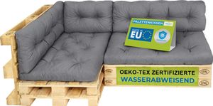 Pillows24 - Vankúše na palety odolné voči vode a UV žiareniu - SADA 6 kusov | vankúše na europalety 120x80 - nábytok z paliet - vonkajšie/vnútorné, sivé