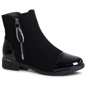 topschuhe24 2894 Damen Velours Lack Stiefeletten Ankle Boots, Farbe:Schwarz Velours, Größe:38 EU