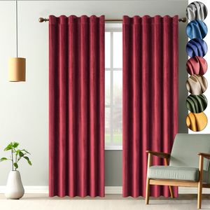 2er Set Samt Gardinen Vorhänge Weinrot Wohnzimmer Schlafzimmer Vorhang Blickdicht Kräuselband Verdunklungsvorhänge Blackout Curtain, 132*244cm