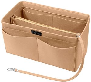 Handtaschen Organizer, Filz Taschenorganizer Bag in Bag Innentaschen Handtaschenordner mit Abnehmbare Reißverschluss-Tasche und Schlüsselkette, Beige - M