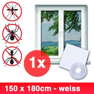 Grafner Insektenschutz für Fenster, verschiedene Größen und Farben, individuell zuschneidbar, incl. selbstklebenden Klettband, ohne Bohren, 180 x 150 cm weiß Fliegen Gitter Mücken Schutz