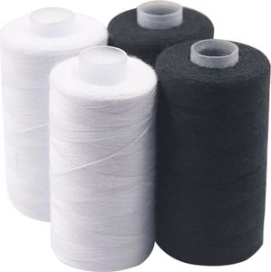 [0,03 EUR/10 m] 4 teiliges Nähgarn Set | Nähset Universal | Polyester Nähmaschinengarn | 4 Spulen a. 500m | Allesnäher Garnset  2 x Schwarz + 2 x Weiß | Nähfaden Set - 2000m