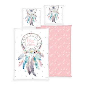Traumfänger Bettwäsche Set Rosa 2-teilig - Deckenbezug 135x200 Kissenbezug 80x80 aus 100% Baumwolle mit Marken-Reißverschluss -  Standard 100
