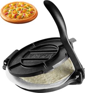 Lis na tortilly, 25 cm Taco Press, robustný liatinový lis na tortilly, predpripravený stroj na výrobu tortilly Tortilla Maker so 100 ks. Pergamenový papier, Tvorítko na múčne tortilly, čierne