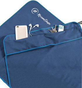 NirvanaShape ® Fitness-Handtuch | Aus starker Mikrofaser mit Magnet-Clip, stilvoll & funktional |125x48 cm, Farbe:Blau / Blauer Rand