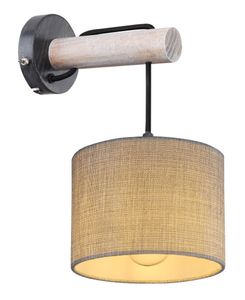 Globo Lighting Wandleuchte Metall schwarz matt, Holz grau, Textil grau, Kabel Textil Schwarz, Kippschalter, BxH: 180x335mm, AL: 255mm, exkl. 1x E27 40W 230V