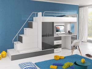 Dětská multifunkční patrová postel s roštem 80x200 GORT - bílá / šedá