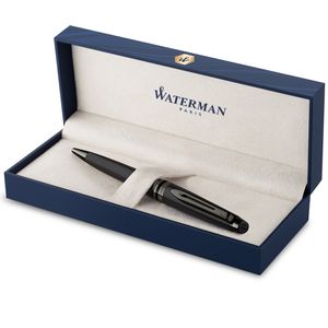Waterman Expert Kugelschreiber | Schwarze Metallic-Lackierung mit Ruthenium-Zierteilen | Mittlere Spitze | Blaue Tinte | In Geschenkbox