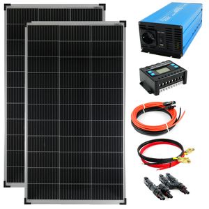 Solar Set 12V 2x140 Watt Solarpanel Reiner Sinus Wechselrichter 1000W Solaranlage PV