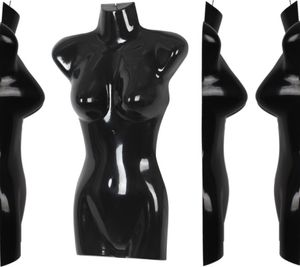 4er Set Torso Weiblich, 72 cm Damentorso aus Kunststoff, 4 Stück - Oberkörper Halbplastik in Farbe Schwarz, Mannequin Büste,Halbplastischer Damenbody, Puppe Figur, Schaufensterpuppe mit Haken