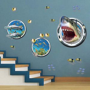 Wandtattoos Meerestiere 3D Hai Wandsticker Wandaufkleber DIY Fischen für Kinderzimmer Jungen Wohnzimmer