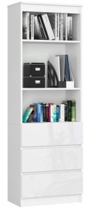 Büro-Bücherregal R60 AKORD H180 x B60 x T35 cm Farbe: Weiß, Front Weiß Glänzend