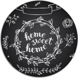 Wallario rundes Outdoor-Poster für Garten oder Balkon, Motiv Home sweet Home  Weiß auf Schwarz, 90 cm Durchmesser