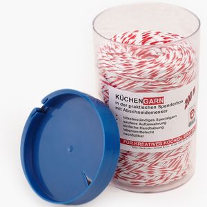 200 m Küchengarn Baumwolle rot/weiß in Spenderbox mit Abschneider Küchenfaden